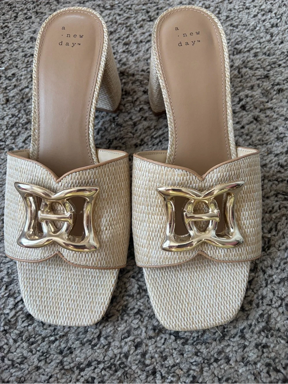 a new day Neutral Raffia Slide Heels with Gold Accent